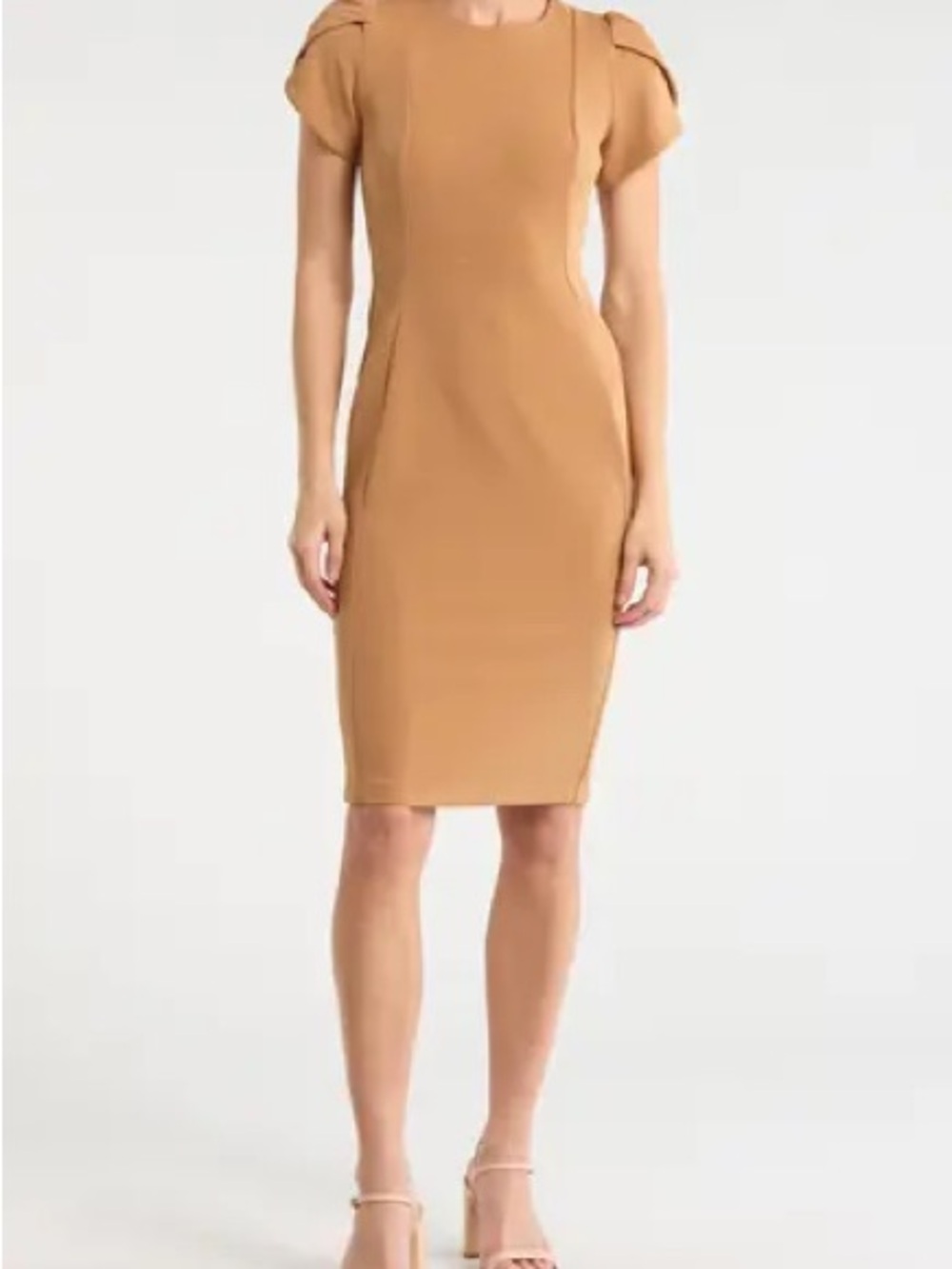Calvin Klein Camel Short-Sleeve Sheath Midi Dress